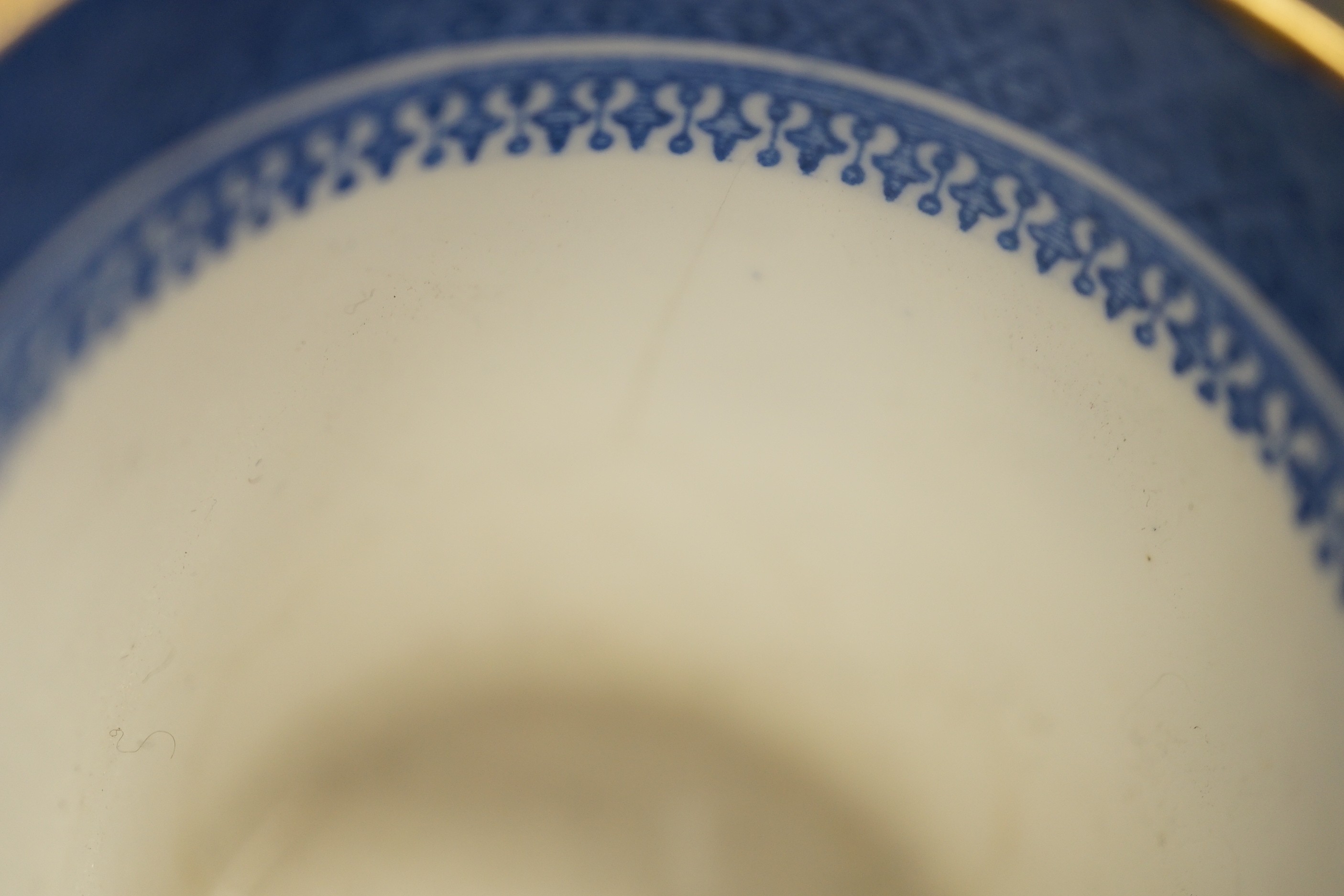 A Copeland blue and white Willow pattern part coffee set including a tray